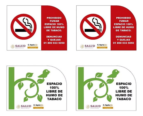 4 Letreros No Fumar Señalamiento Riesgos De Salud Cofepris