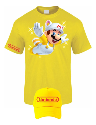 Camiseta Manga Corta Mario Bros Volador Obsequio Gorra 