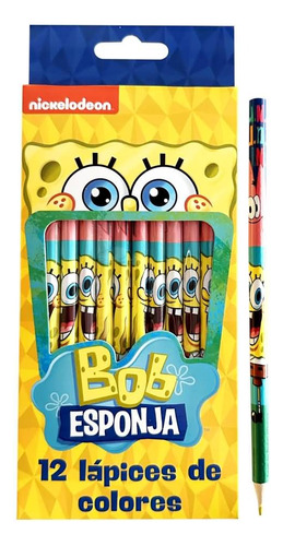 Set De Lapices De Colores X12 Bob Esponja Casa Valente