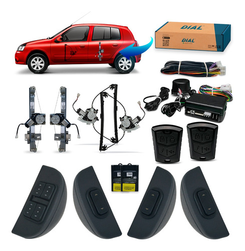 Kit Vidro Elétrico Clio Sedan 4 Portas Completo + Alarme