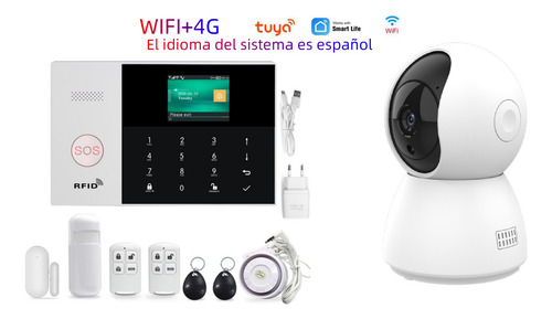 Kit Seguridad Alarma 4g Sos Cámara Sensor Movimiento Puerta Blanco