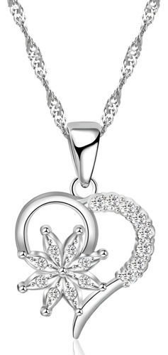 Set Plata 925 Corazon Sol Collar Pendientes Aros Dama Joyas