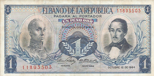 Colombia  1 Peso Oro 12 De Octubre 1964