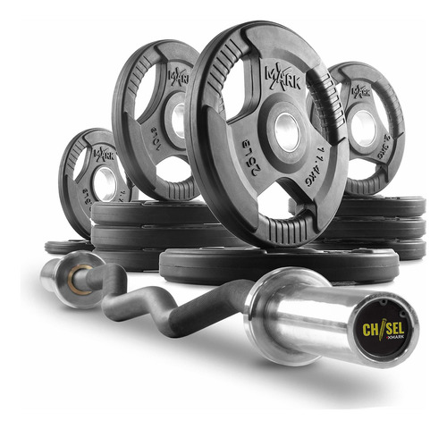 Xmark Weight Plate Set Olympic And Ez Curl Bar Chisel