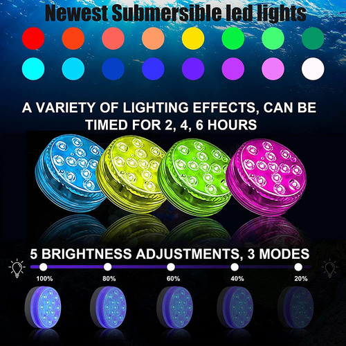 Luces Led Sumergibles Con Control Remoto Luz Impermeable D