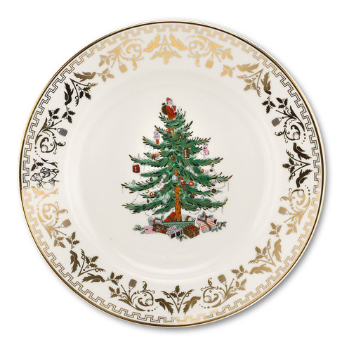 Spode Plato Ensalada Arbol Navidad Dorado