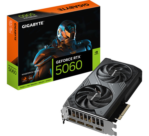 Ventilador duplo Nvidia Gigabyte Windforce Oc Edition Geforce Rtx 50 Series Rtx 5060 N5060WF2oc-8gd Placa de vídeo Gddr7 de 8 Gb