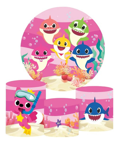 Funda Baby Shark Tela Sublimada Mampara 2m Y 3 Cilindros