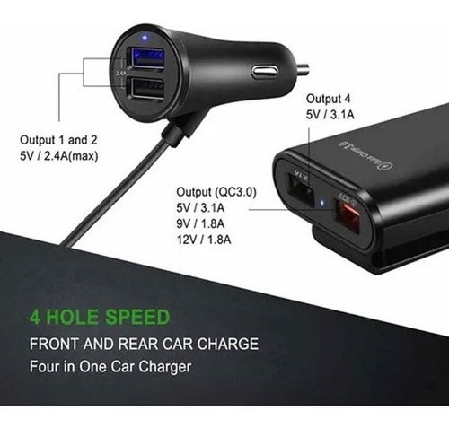 Cargador Rápido Qc3.0 4 Usb Automóvil 2.1a / 3.1a 35w