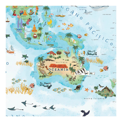 Mapa Mundi Ilustrado Azul