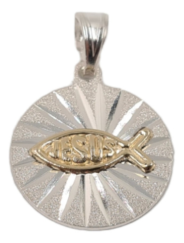 Colgante Pez Jesus Ichthus 2.3 Cm Plata 925 Y Oro 14k 