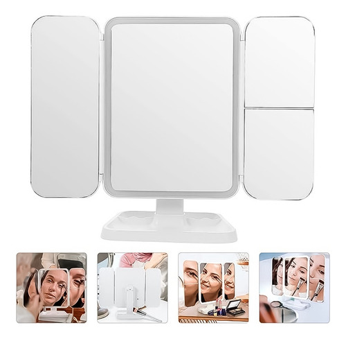 Espejo Maquillaje Led Aumento Plegable Blanco Profesional