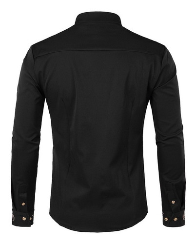 Camisa De Vestir De Manga Larga Con Bordado Oblicuo Con Boto