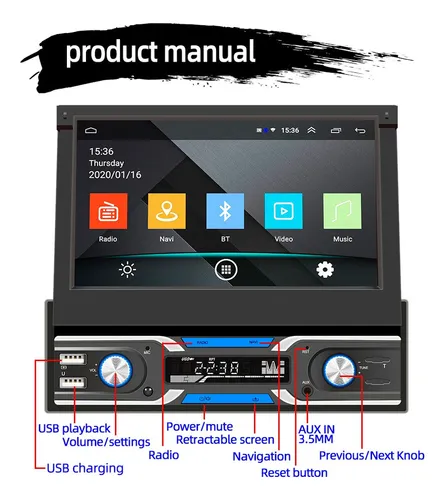 Android Radio Gps 7 Pulgadas 1 Din Pantalla Retráctil Automá