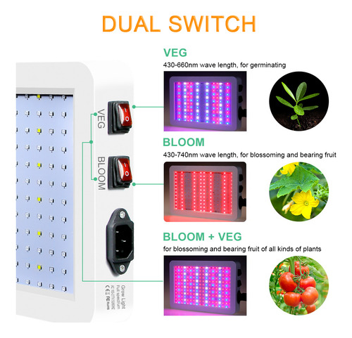 Luz De Cultivo Led De 1000 W, Espectro Completo, Interruptor