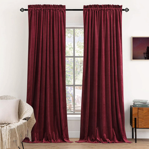 Dchola Cortinas De Terciopelo Color Rojo Vino Para Ventana D