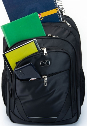 Mochila Universitaria Trabalho Reforçada Notebook Executiva Cor Preto Desenho Do Tecido Liso