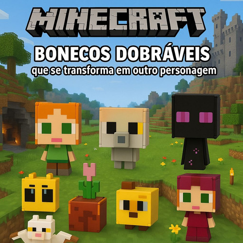 Cartela Exclusiva Minecraft 4 Bonecos Transformáveis