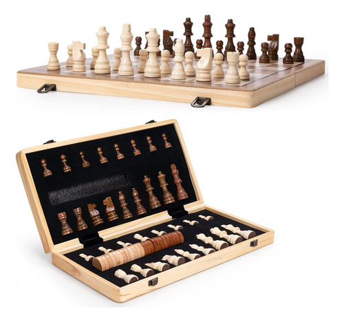 Juego De Ajedrez Magnético De Madera 38 Cm Con Almacenaje