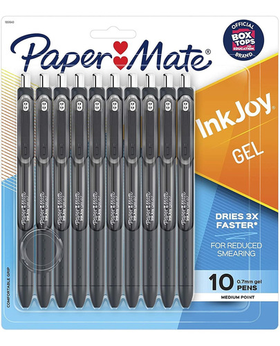 Bolígrafos De Gel Inkjoy, Punta Media, Negro, 10 Unida...