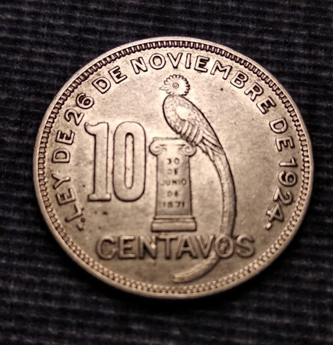 Moneda Extranjera De Plata, 10 Centavos.  País Guatemala.