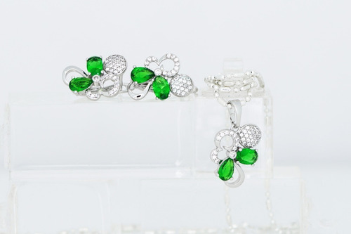 Dije Aretes Oro Blanco 18k Forma Hojas Conjunto Joyas Finas