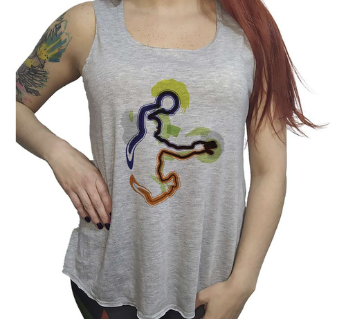 Musculosa Dama Basquet Dibujo Colores Silueta M2