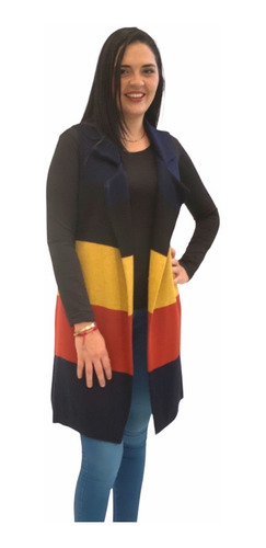 Imagen 4 de 6 de Chaleco Para Dama Abierto Con Bloques De Colores.