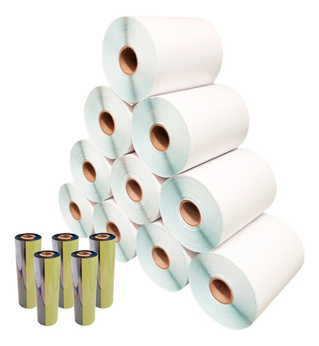 Kit 10 Rls Etiqueta 10x10 100x100 Bopp Fosco +5 Ribbon Misto