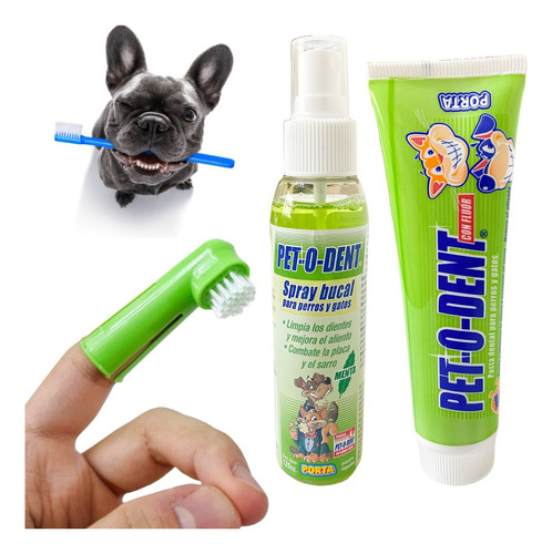 Combo Pasta Dental + Spray Bucal + Cepillo Doble Para Perros