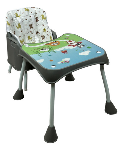 Silla Alta Con Periquera Para Bebe Con Bandeja Y Convertible Color Gris Animales