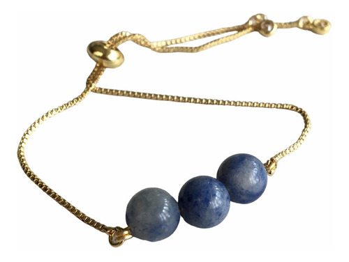 Pulsera Ajustable De Aventurina Azul - Cuarzo Y Piedras