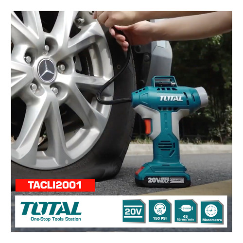 Imagen 3 de 6 de Inflador Inalámbrico De Mano 20v Total TACLI2001 150 psi sin batería ni cargador