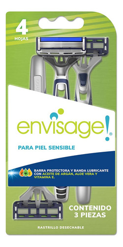 Rastrillo Envisage Piel sensible Hombre 4 hojas 3 Piezas