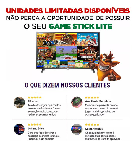 Stick Vídeo Game 4k Hd +20mil Jogos 64gb 2 Controles Sem Fio