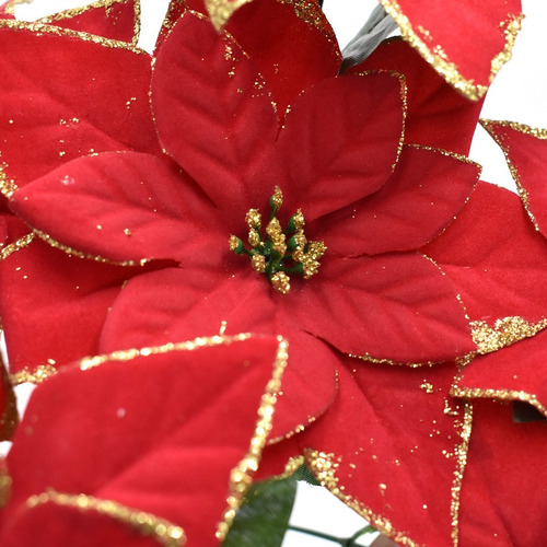 Ramo Nochebuena Roja Y Dorado Con 6 Flores 35 Cm Pack 12 Pz Color Rojo Dorado