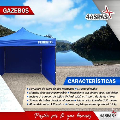 Gazebo 3x3 Autoarmable Plegable Reforzado Exterior C Paredes