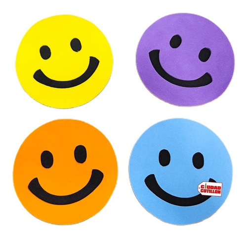 Aplique Carita Feliz Emoji Goma Eva Multicolor X4 - Cc