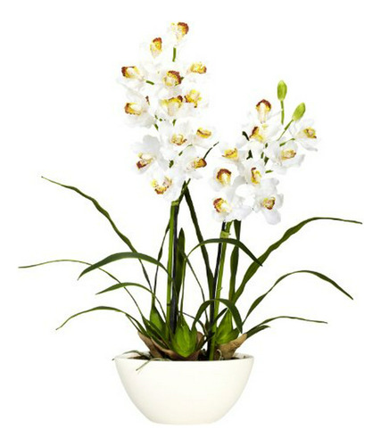 Flor Artificial Cymbidium En Vaso Blanco