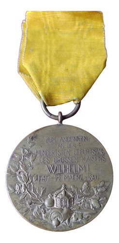 Medalla Alemania Prusia Centenario Del Kaiser Guillermo I (Usado)