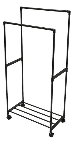 Cabideiro De Chão Dupla Com Rodas E Sapateira Aço Inox