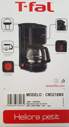Cafetera de Goteo T-Fal CM3218MX 4 Tazas Negra | Elektra