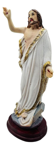 Escultura La Resureccion De Cristo 20 Cm Resina Ojo Pintado Blanco