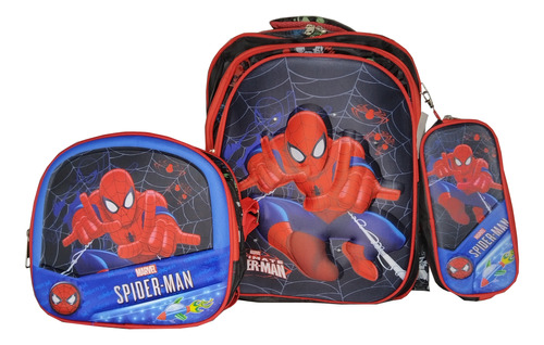 Mochila 3d Con Luz Spiderman En Combo Lapicera + Lonchera