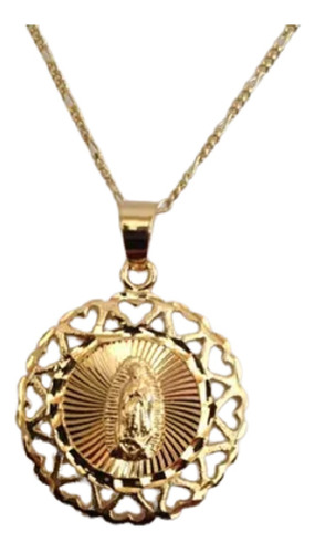 Virgen De Guadalupe Corazon Y Cadena Chapa Oro 22k