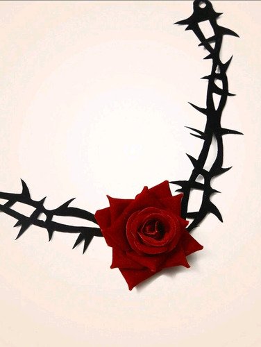 Collar Choker Gótico Flor Importado Terciopelo Goth Negro