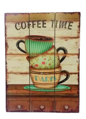 Cuadro Decorativo Madera Vintage Tazas De Cafe  M15 - Sheshu