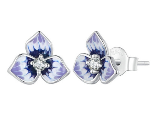 Aretes Topos Flor Orquídea Para Mujer En Plata 925 