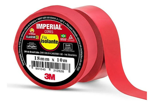 Fita Isolante Colorida 18mm 20mts Vermelha 3m Liso