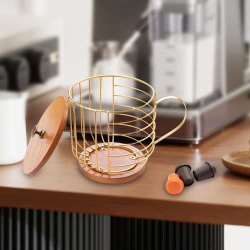 Soporte Para Cápsulas De Café Con Tapa, Base De Madera,
